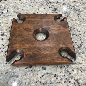 Square wine and 4 glass wooden caddy Unbranded Preowned